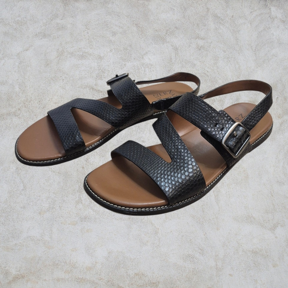 Naturalizer Kerry Black Snakeskin Embossed Leather Slingback Sandals Sz10W- 8.5M